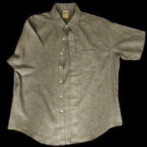 Brooks Brothers Linen Light Blue Short Sleeve Collared Shirt Mens Size XL